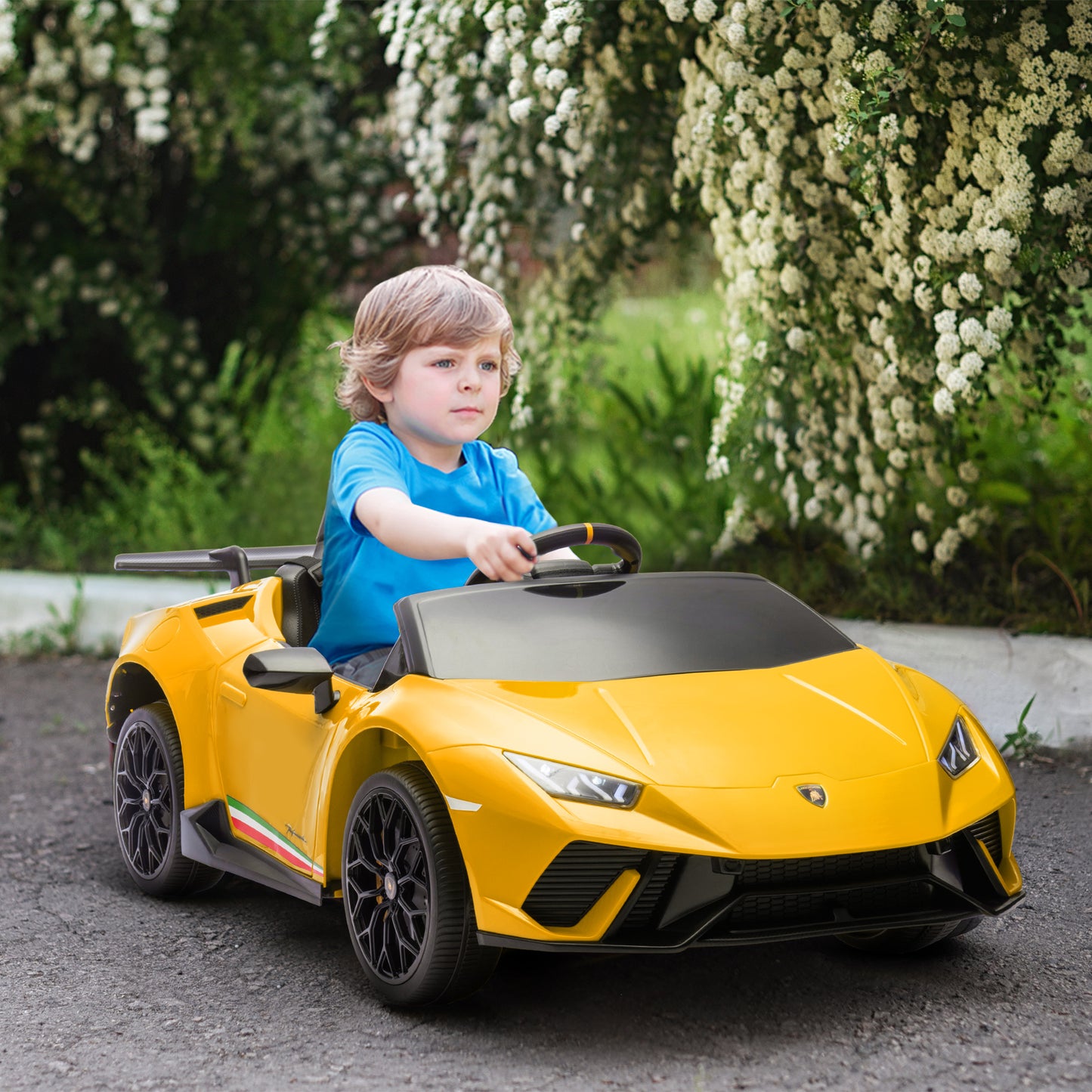12V Lamborghini Huracan Licensed Kids Electric Car with Remote Control, Spring Suspension, Transport Wheels, Yellow Kids Crystal