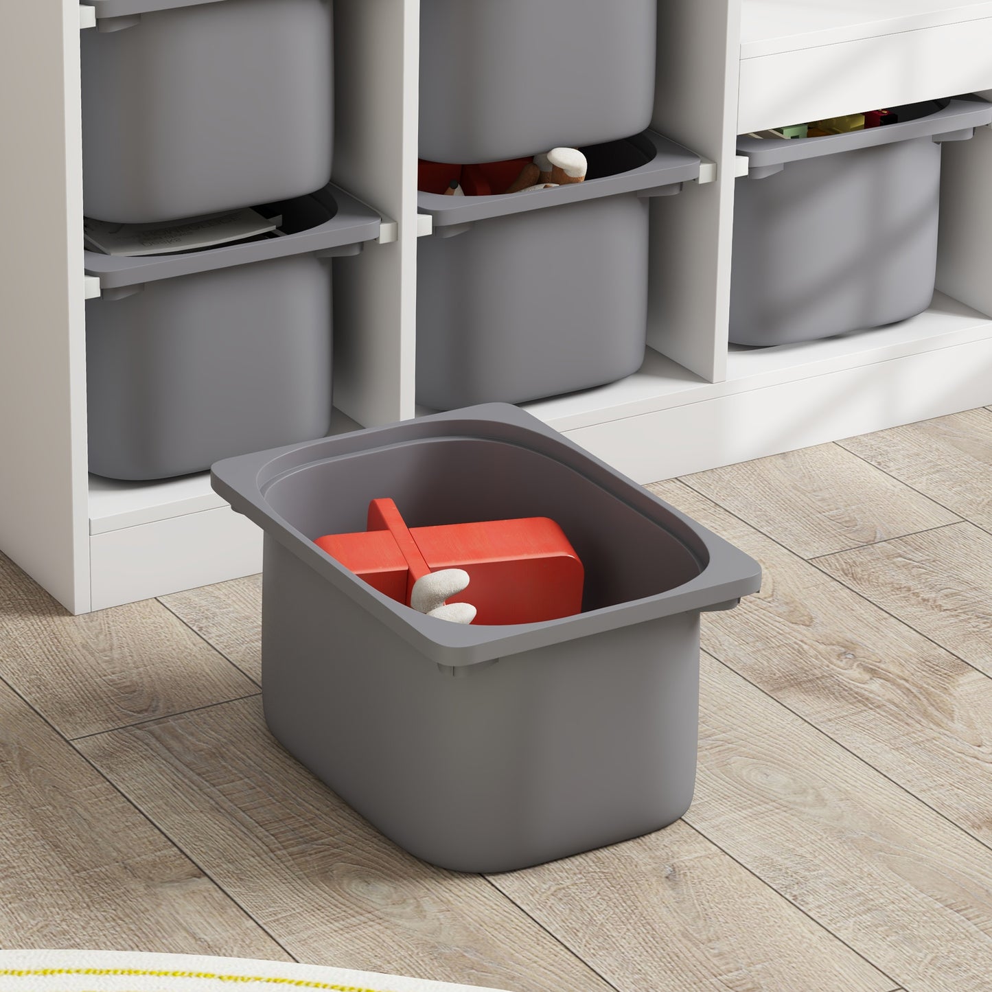3 Layers Toy Storage Organizer Kids Bookshelf Children Toy Storage w/ 6 Plastic Bins, White