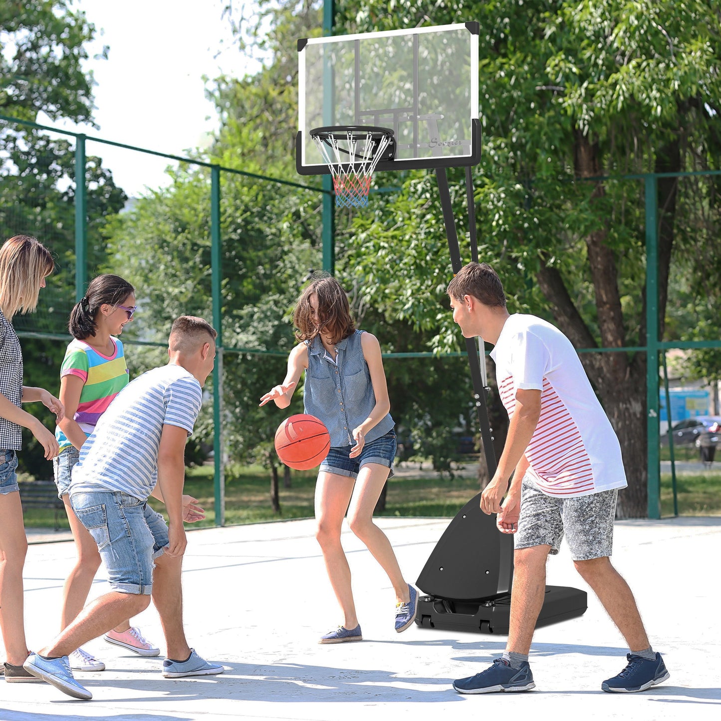 Basketball Hoop Outdoor, 5-10ft Portable Basketball Goal with 44" Shatterproof Backboard, Rebound System, Wheels Kids Crystal