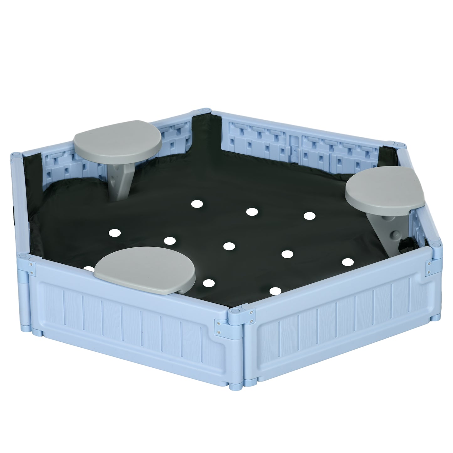 Sandbox with Cover for Kids 3 Seats Bottom Liner Light Blue 3-12 Years Old Kids Crystal