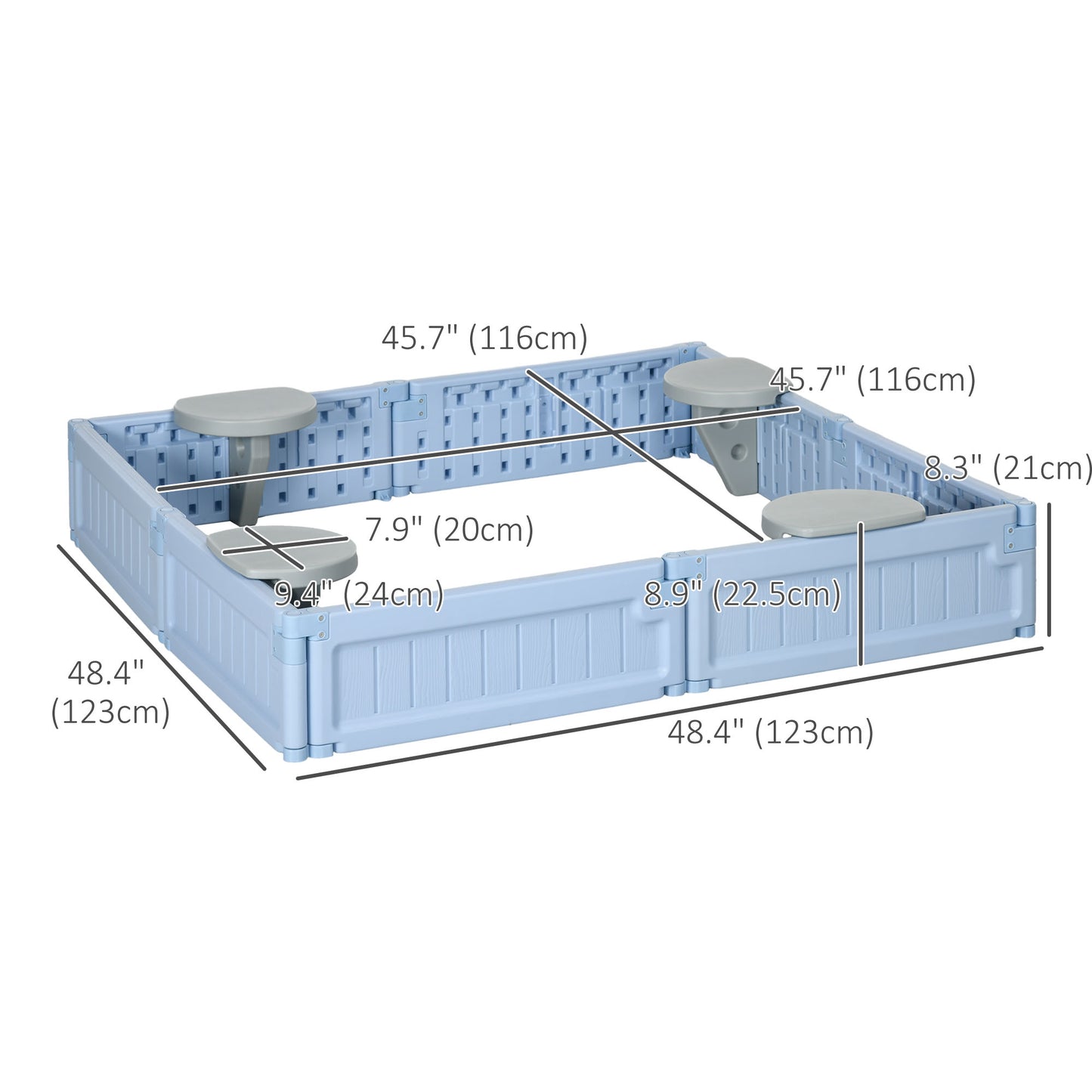 Childrens Sandbox with Canopy Light Blue Outdoor Play Area with Bottom Liner for Sun Protection Kids Crystal