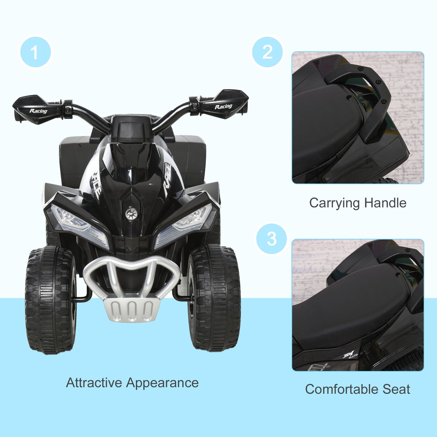 Ride on Toy for Kids 4 Wheel Motorcycle Baby Walker Toddler Ride on Car Battery Powered Toys for Kids 18-36 Months Black Kids Crystal