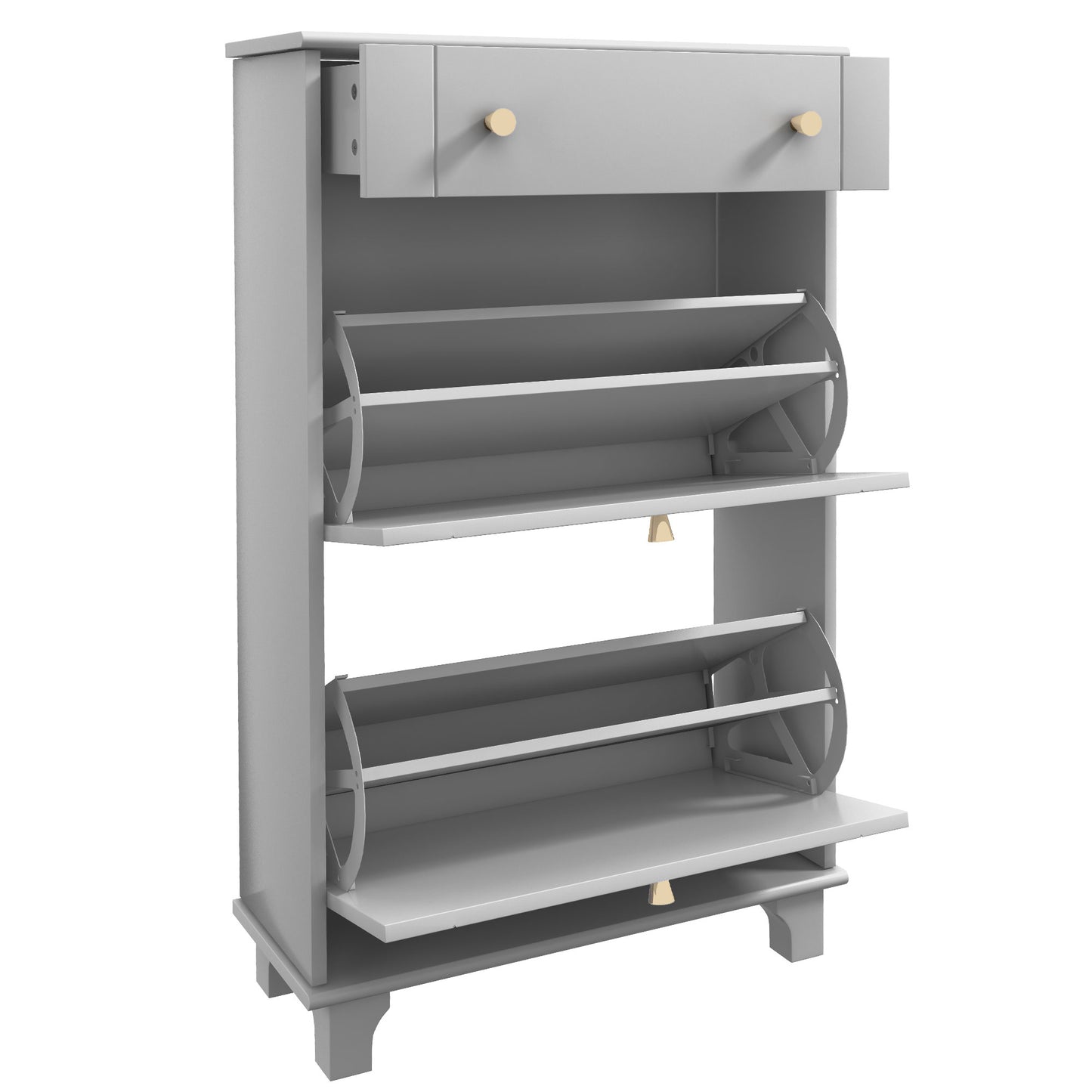 Slim Shoe Storage with 2 Flip Drawers and Adjustable Shelves Shoe Cabinet Organizer for 8 Pair, Grey Kids Crystal