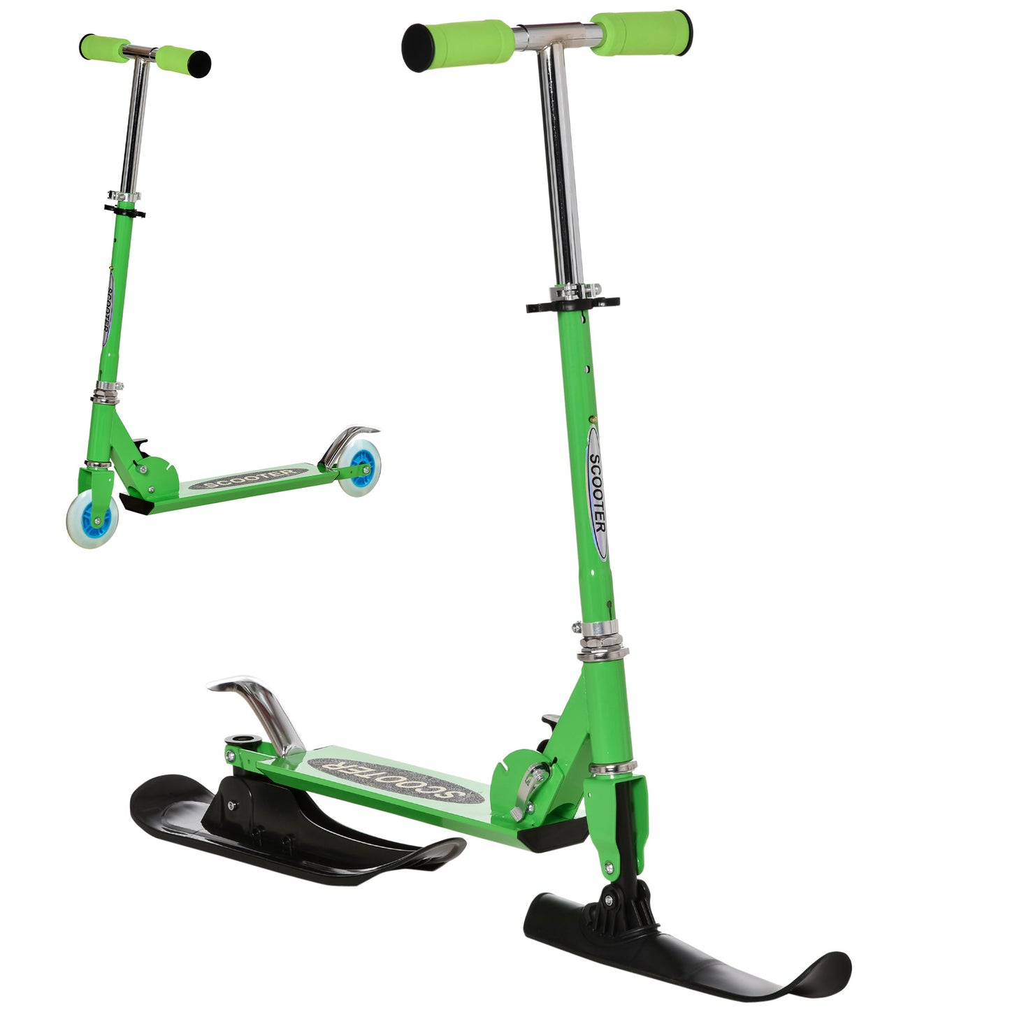 2-in-1 Convertible All-weather Scooter Snow Street Amphibious w/ Wheels Blades Green Kids Crystal