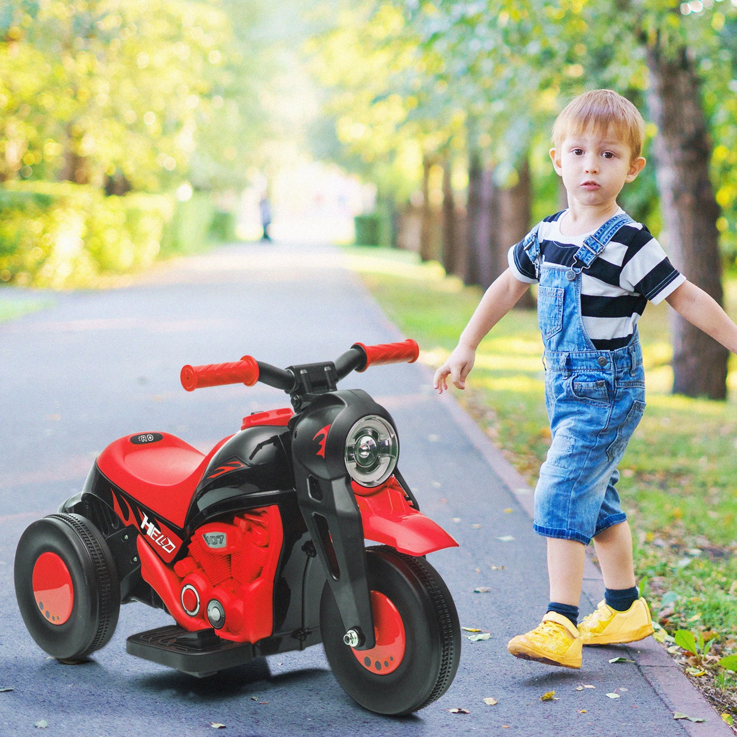 Electric Motorcycle for Kids, 6V Ride on Bubble Car with LED Headlight, Music, Pedal, for 2-5 Years Black Kids Crystal