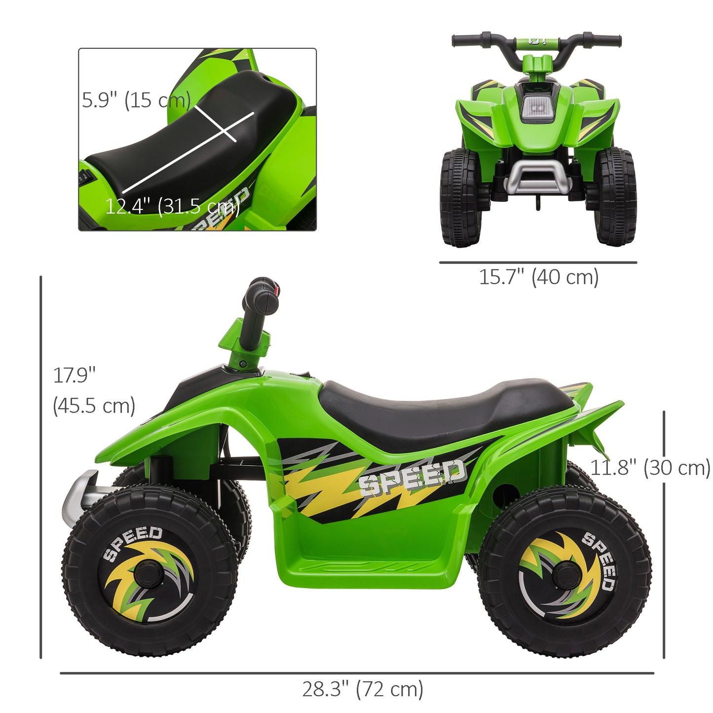 Kids Ride on ATV, 6V Battery Powered Quad Car with Forward, Reverse Switch, for Boys Girls 18-36 Months, Green Kids Crystal