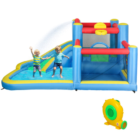 Bouncy Castle for Kids with 550W Blower, Water Slide, 2 Splash Pools, Basketball Hoop, Dart Board,12.6' x 9.5' x 5.9' Kids Crystal