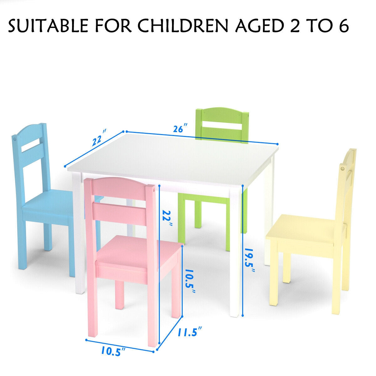 5 Pieces Kids Pine Wood Table Chair Set-Clear Kids Crystal