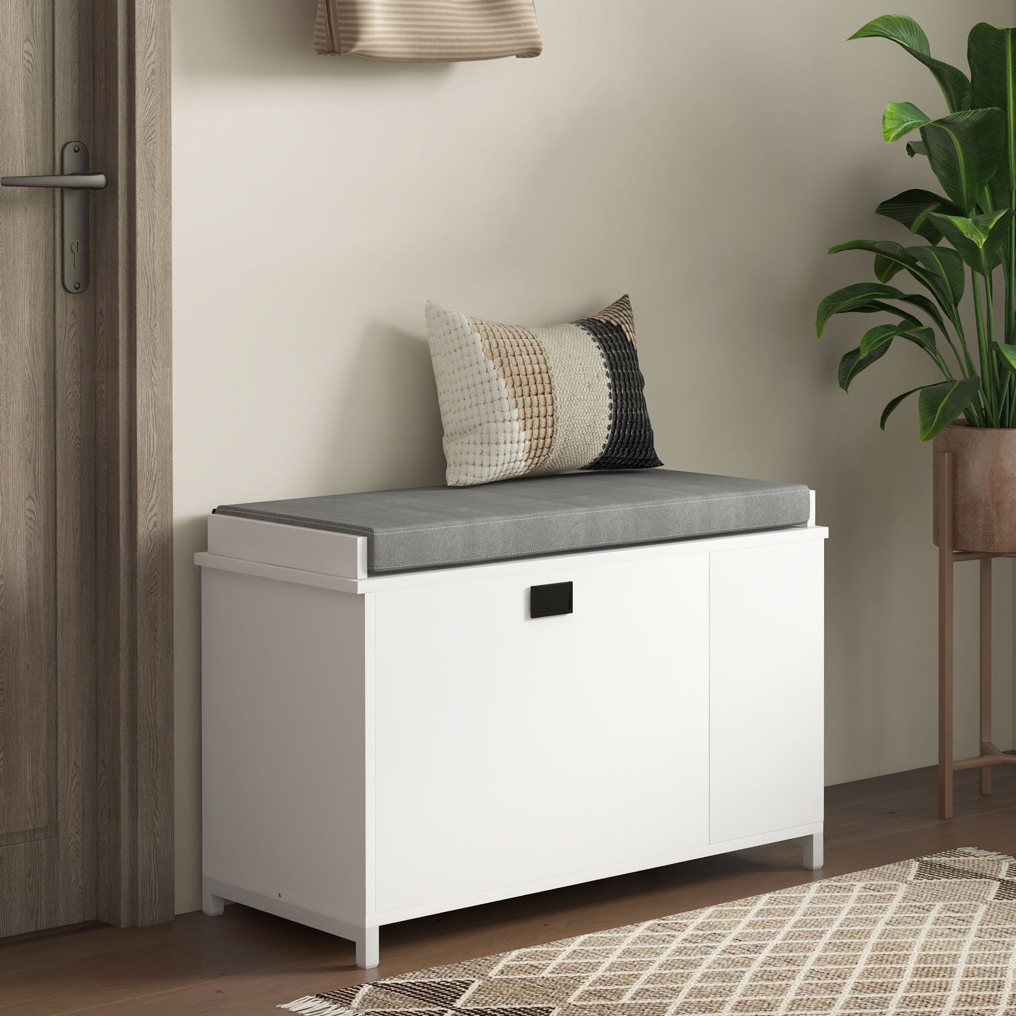 Hallway Bench with Shoe Storage Seat White Upholstered Flip Drawer Side Rack for 6 Pairs Kids Crystal