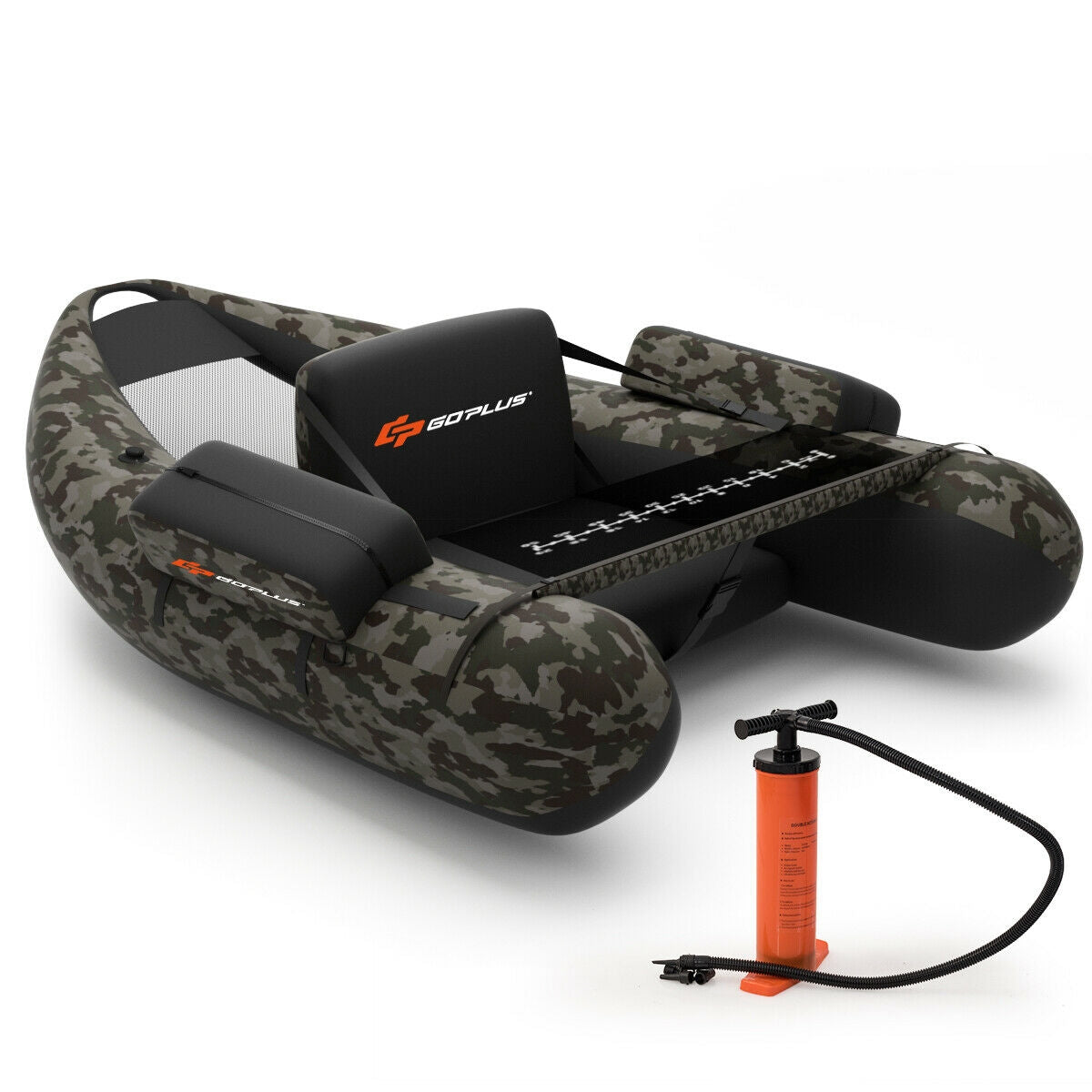 Inflatable Fishing Float Tube with Pump Storage Pockets and Fish Ruler-Camouflage Kids Crystal