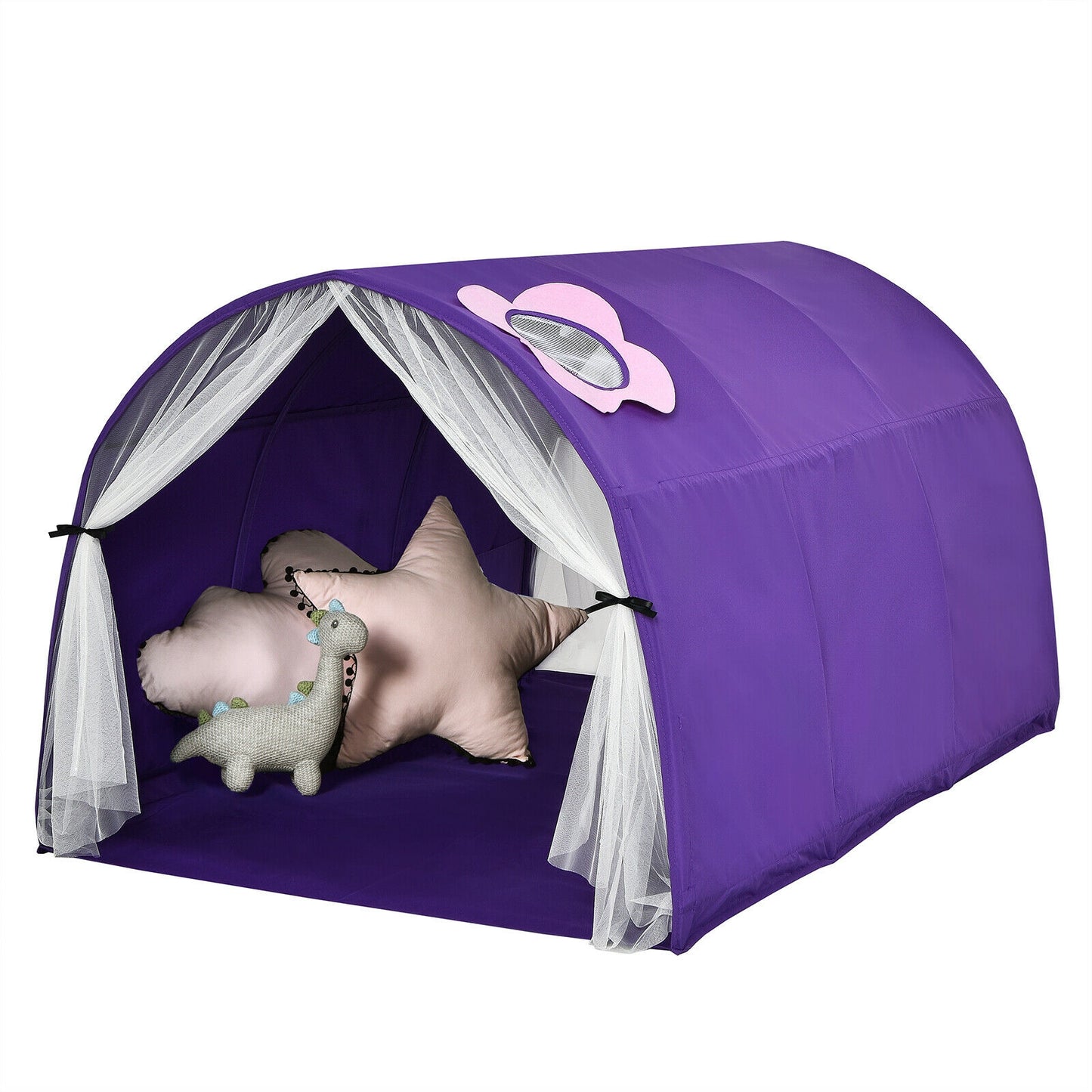 Kids Portable Galaxy Starry Sky Dream Portable Play Tent with Double Net Curtain-Purple Kids Crystal