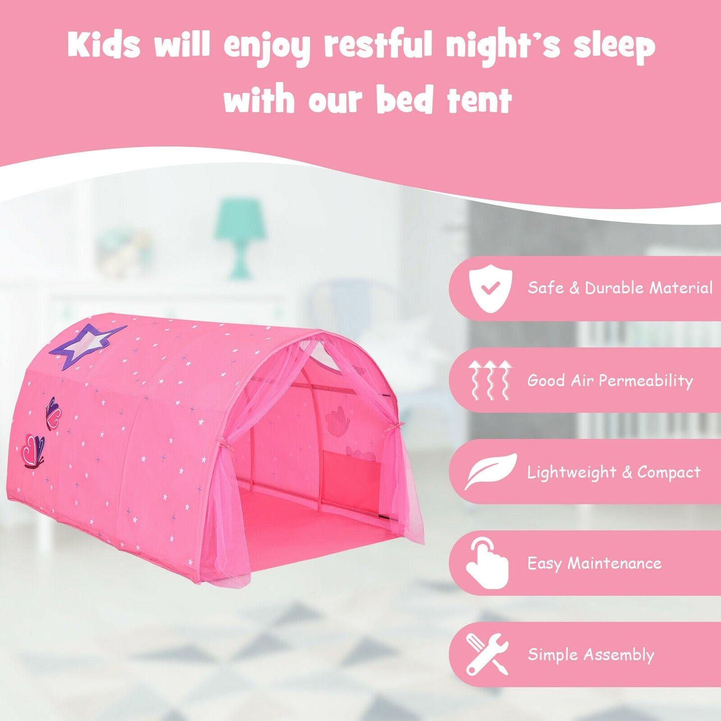 Kids Galaxy Starry Sky Dream Portable Play Tent with Double Net Curtain-Pink Kids Crystal