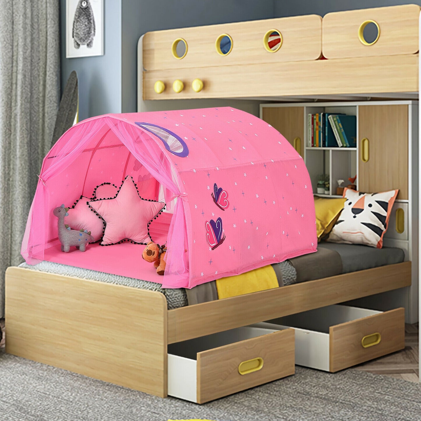 Kids Galaxy Starry Sky Dream Portable Play Tent with Double Net Curtain-Pink Kids Crystal