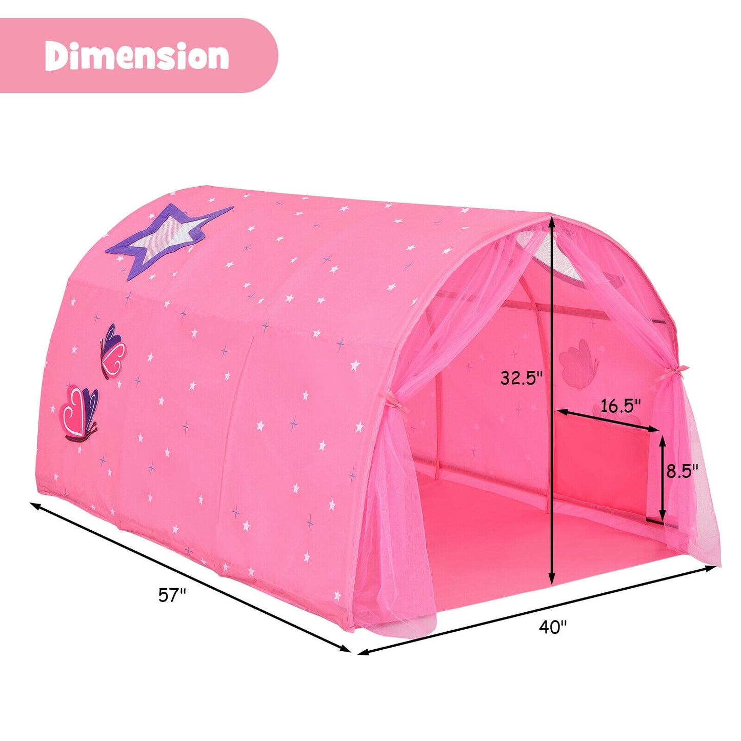 Kids Galaxy Starry Sky Dream Portable Play Tent with Double Net Curtain-Pink Kids Crystal