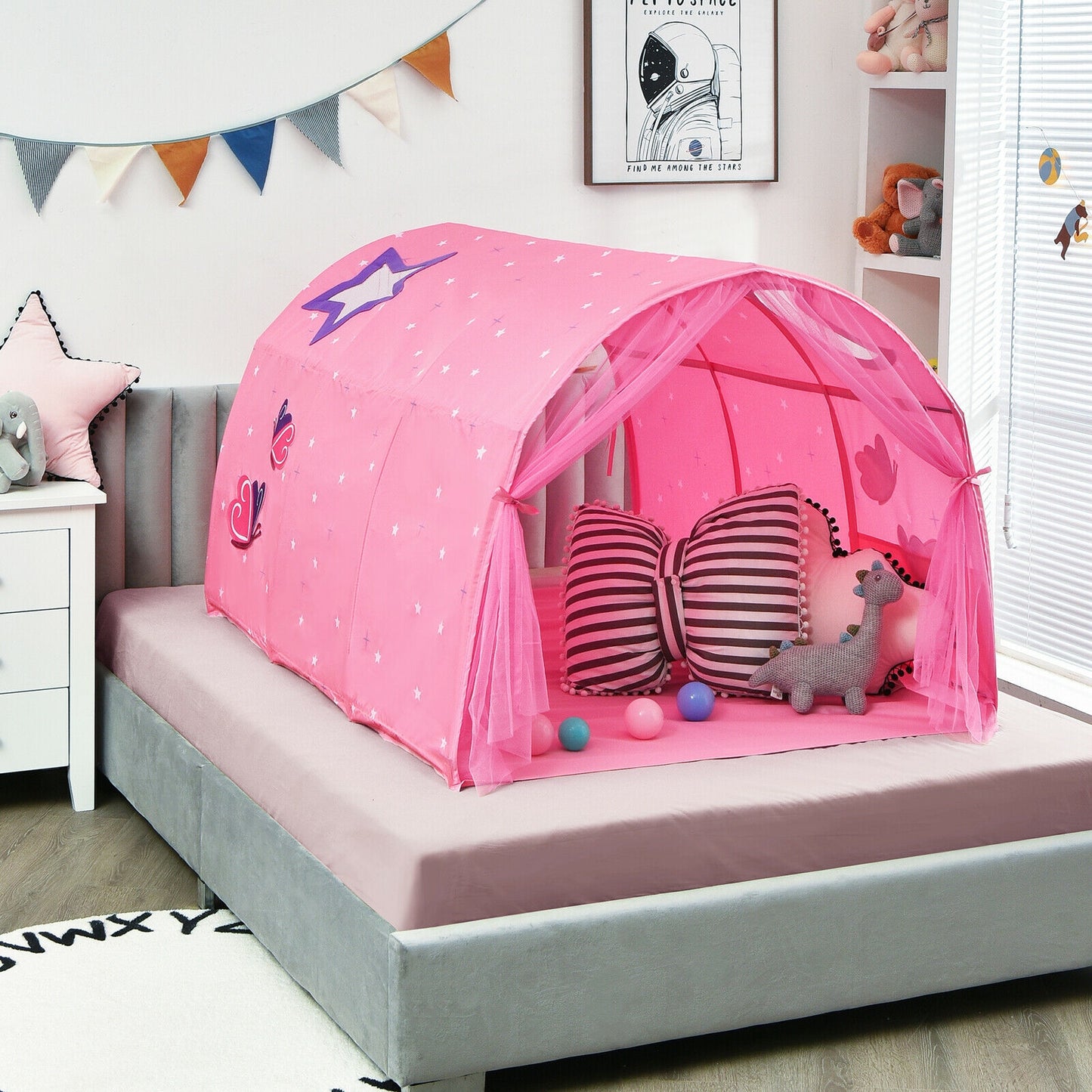 Kids Galaxy Starry Sky Dream Portable Play Tent with Double Net Curtain-Pink Kids Crystal