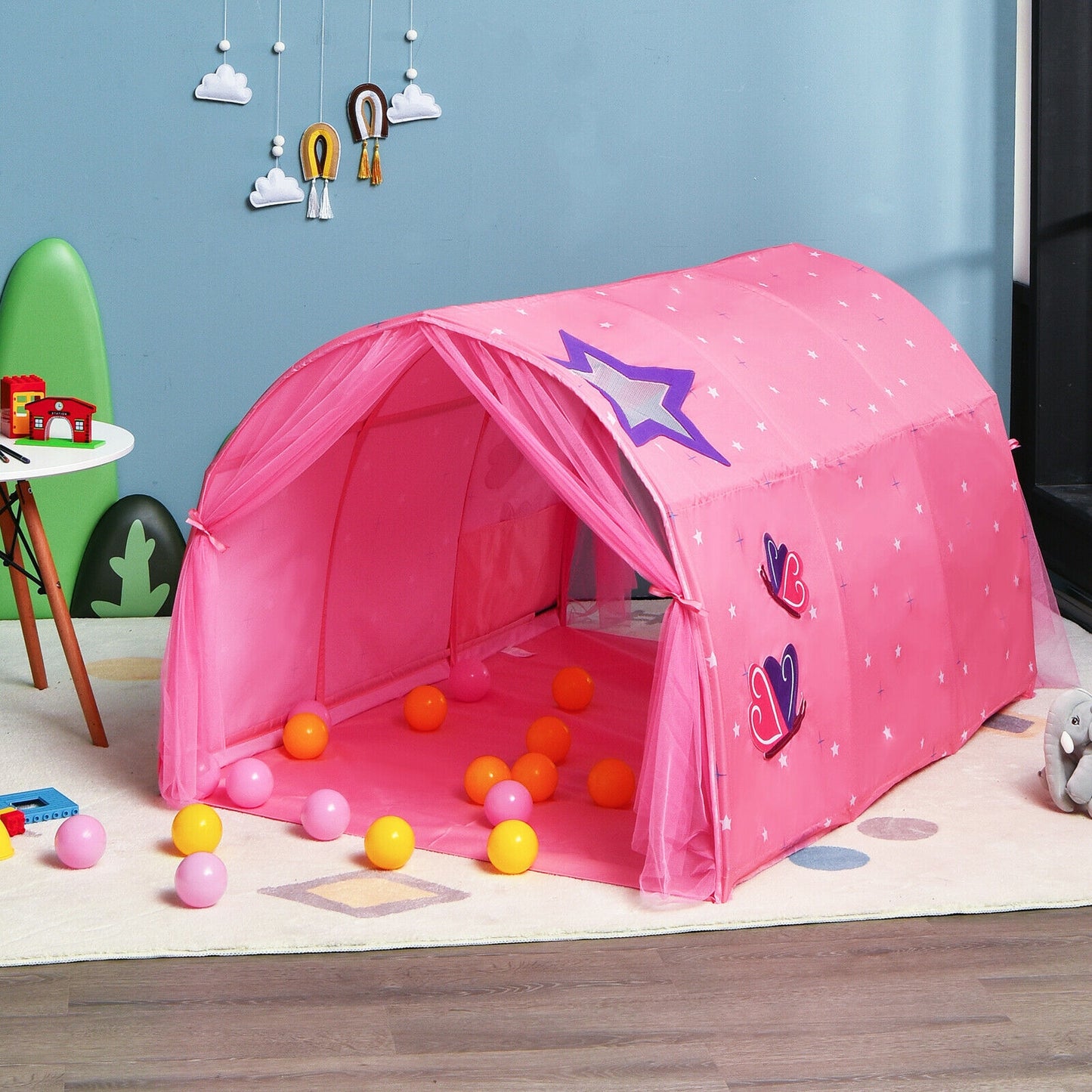 Kids Galaxy Starry Sky Dream Portable Play Tent with Double Net Curtain-Pink Kids Crystal