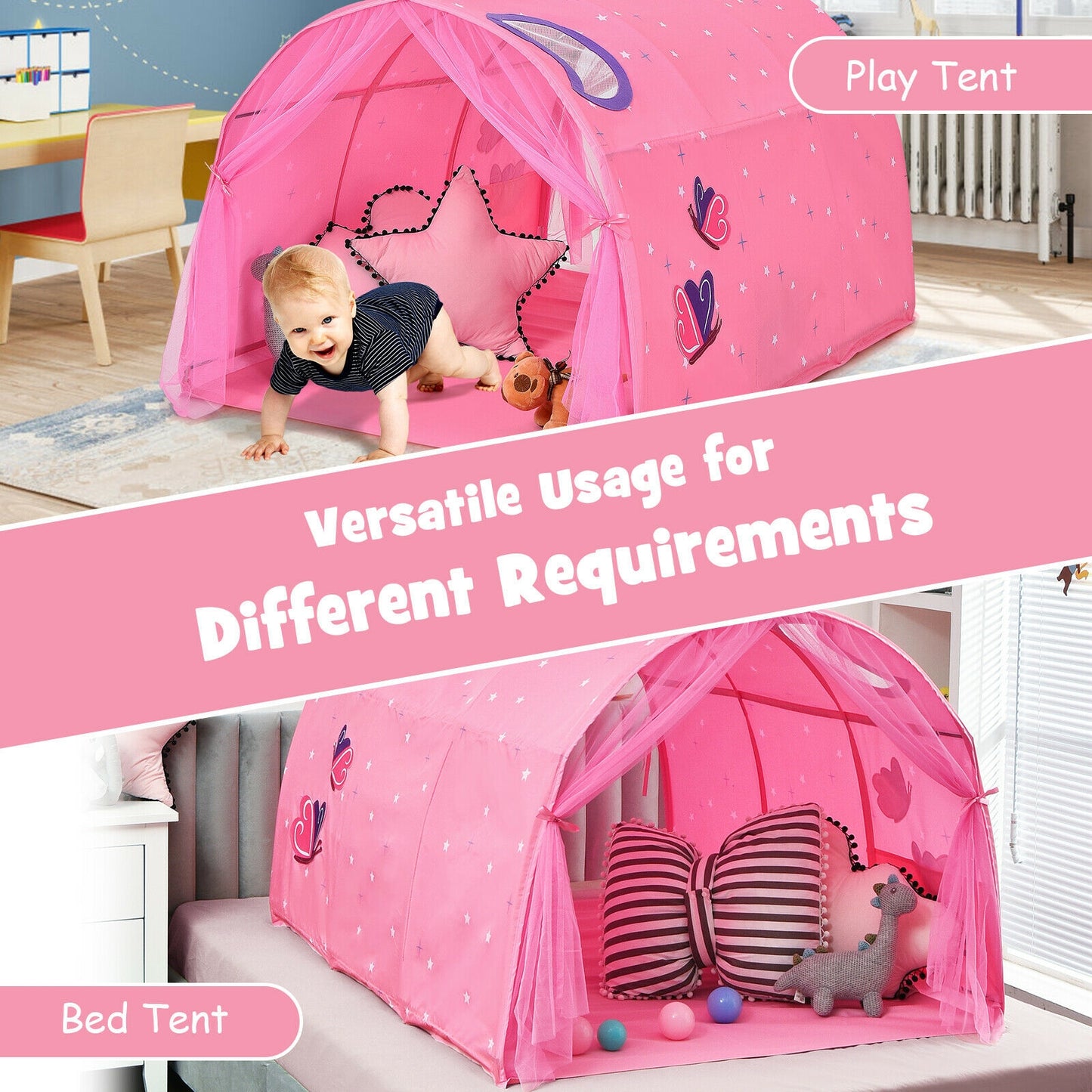 Kids Galaxy Starry Sky Dream Portable Play Tent with Double Net Curtain-Pink Kids Crystal