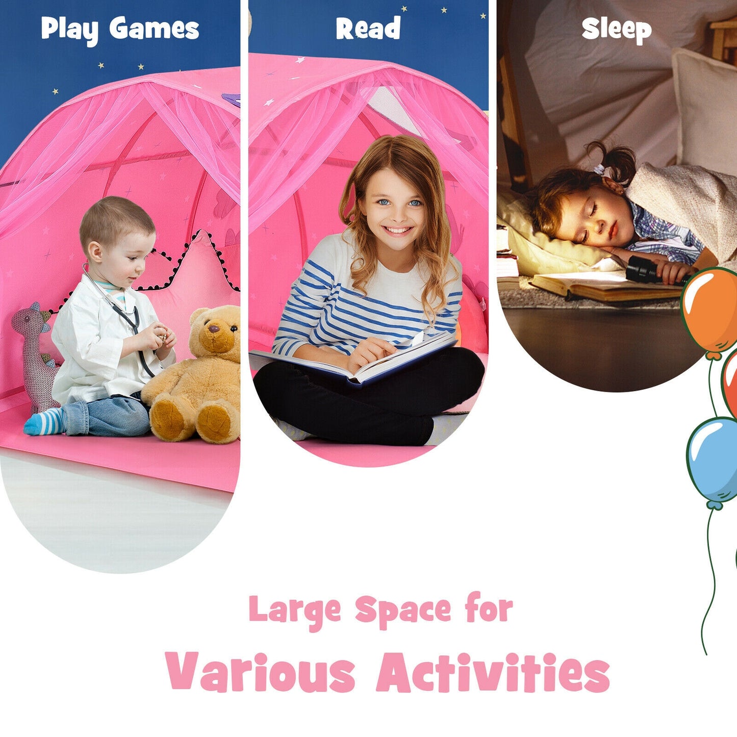 Kids Galaxy Starry Sky Dream Portable Play Tent with Double Net Curtain-Pink Kids Crystal