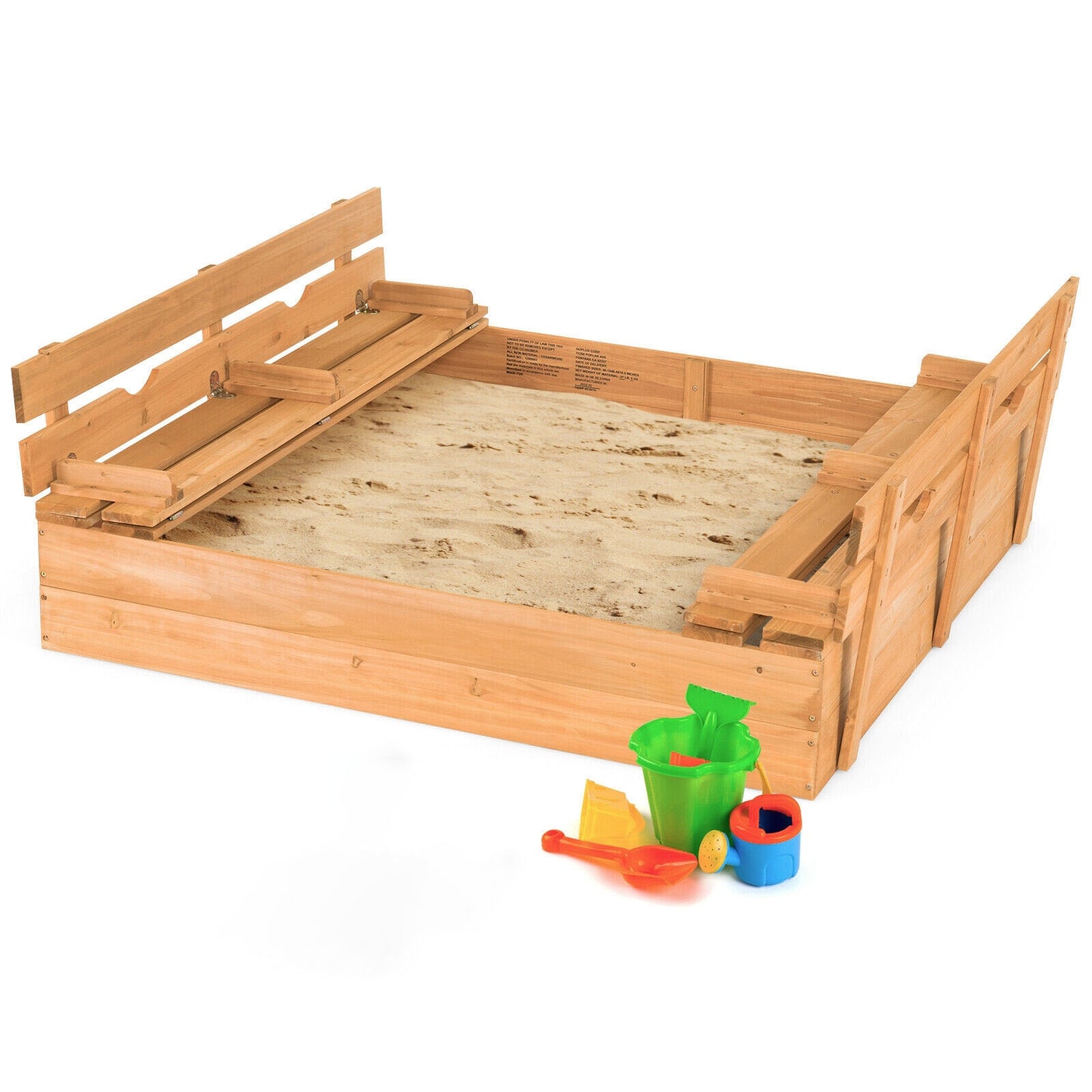 Kids Wooden Sandbox with 2 Foldable Bench Seats Kids Crystal