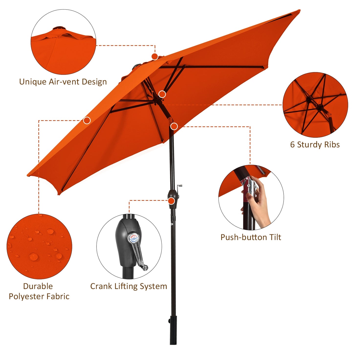 10 Feet Outdoor Patio Umbrella with Tilt Adjustment and Crank-Orange Kids Crystal
