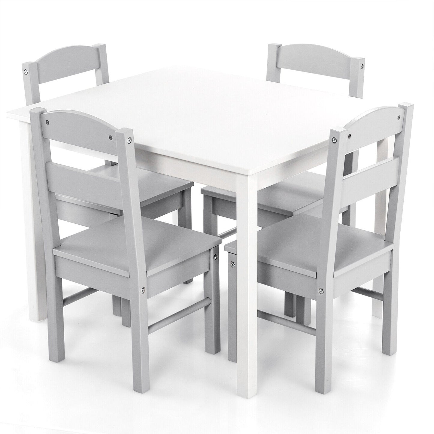 Kids 5 Piece Table and Chair Set Wooden Children Activity Playroom Furniture Gift-White Kids Crystal