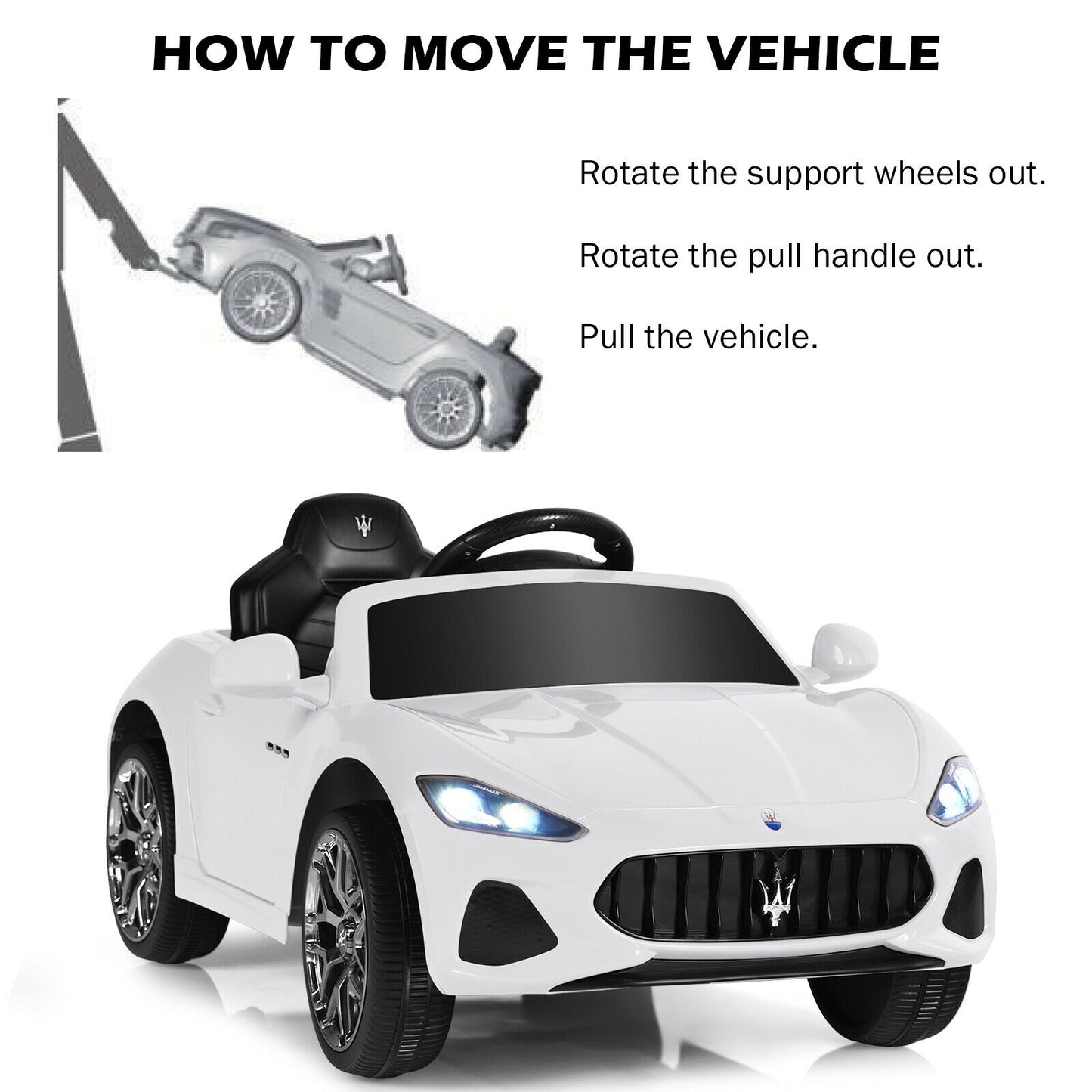 12V Kids Ride-On Car with Remote Control and Lights-White Kids Crystal