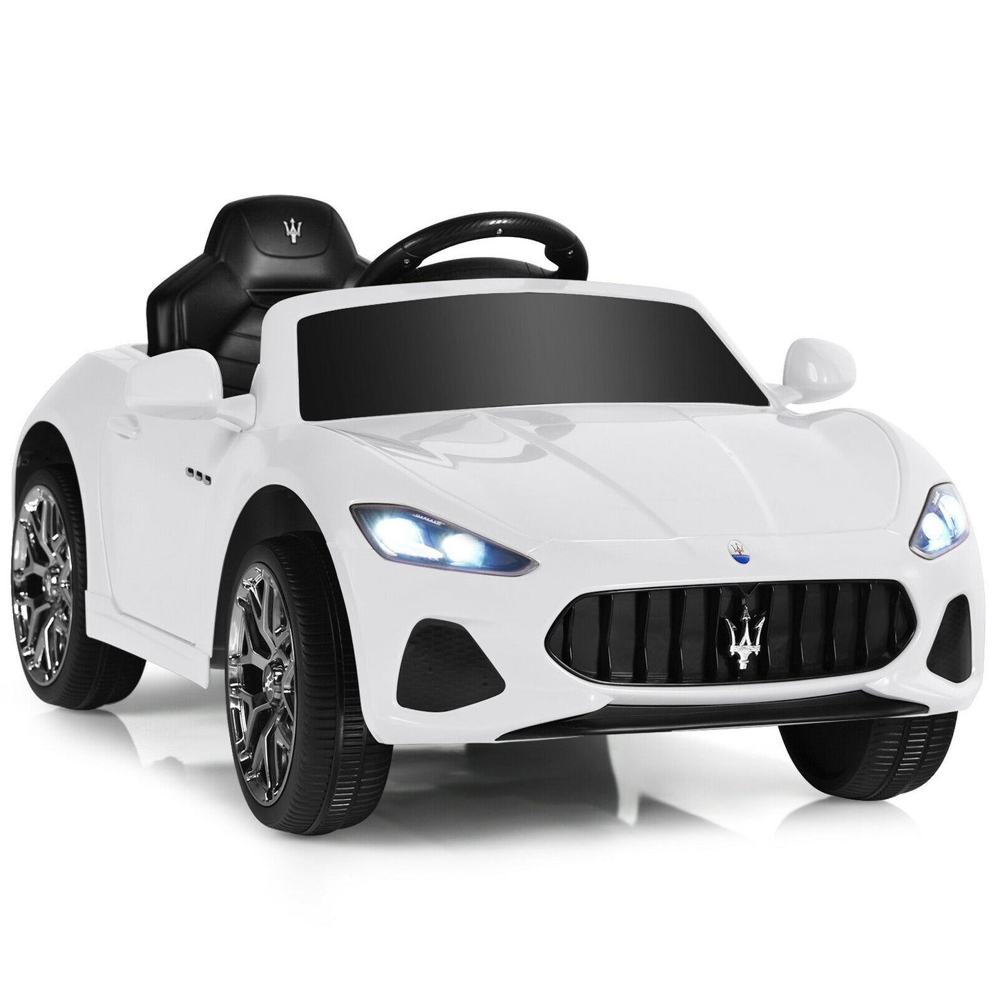 12V Kids Ride-On Car with Remote Control and Lights-White Kids Crystal
