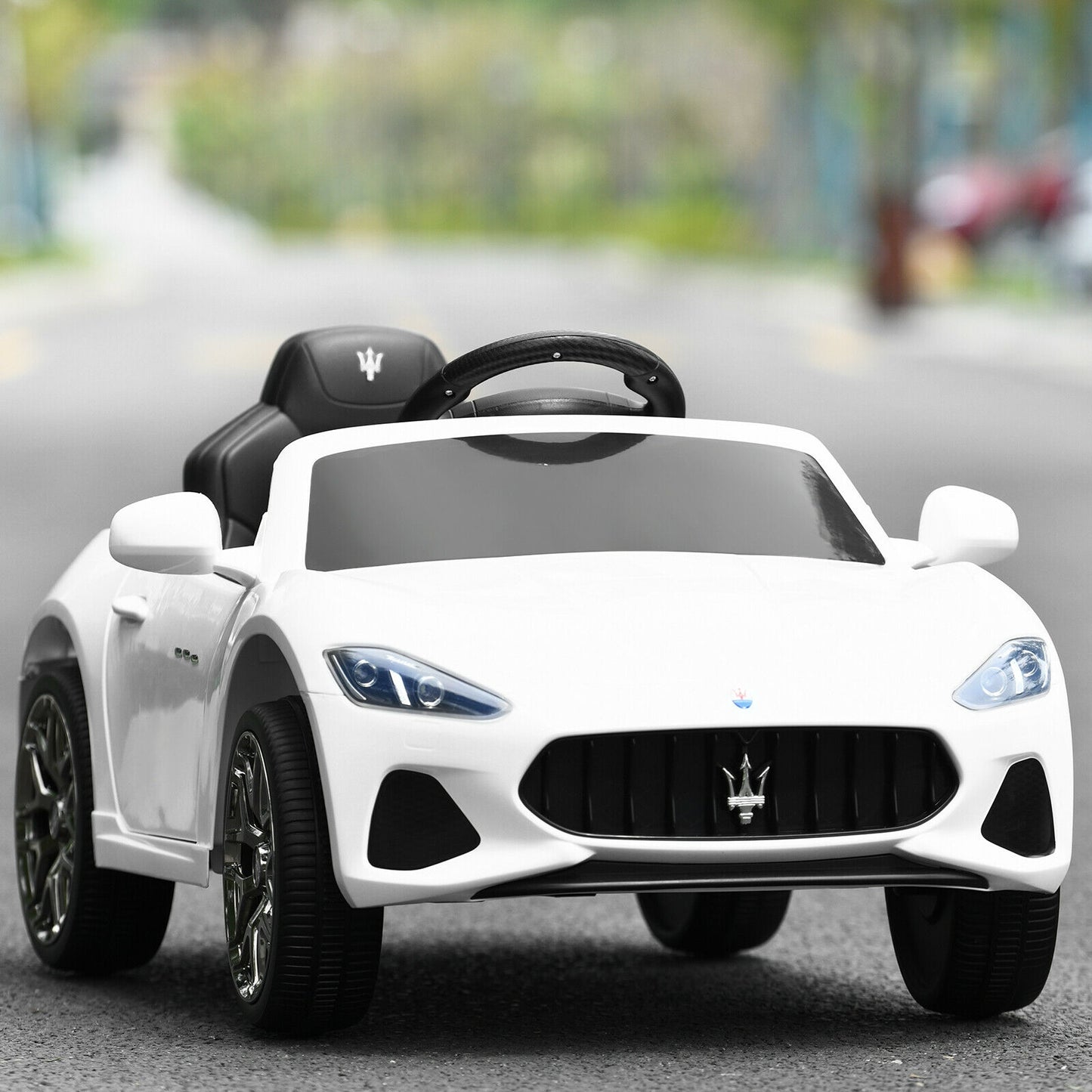 12V Kids Ride-On Car with Remote Control and Lights-White Kids Crystal