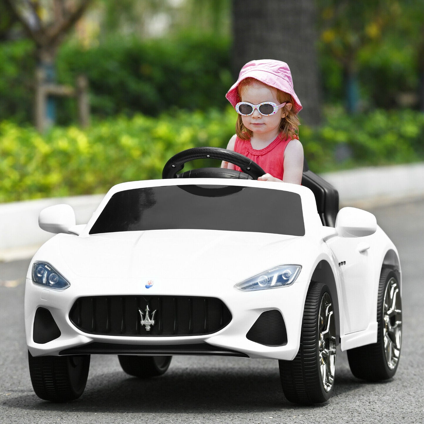 12V Kids Ride-On Car with Remote Control and Lights-White Kids Crystal