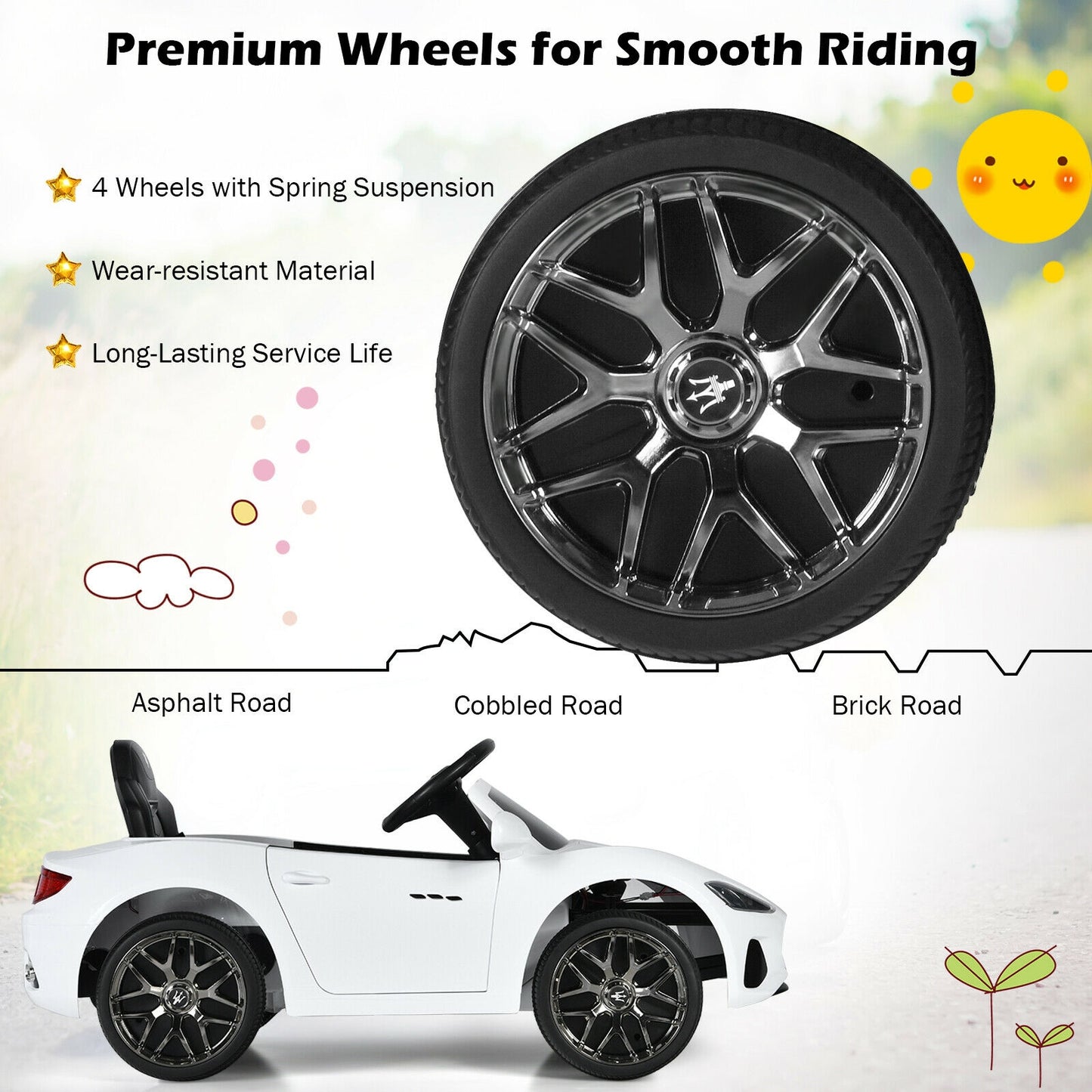 12V Kids Ride-On Car with Remote Control and Lights-White Kids Crystal