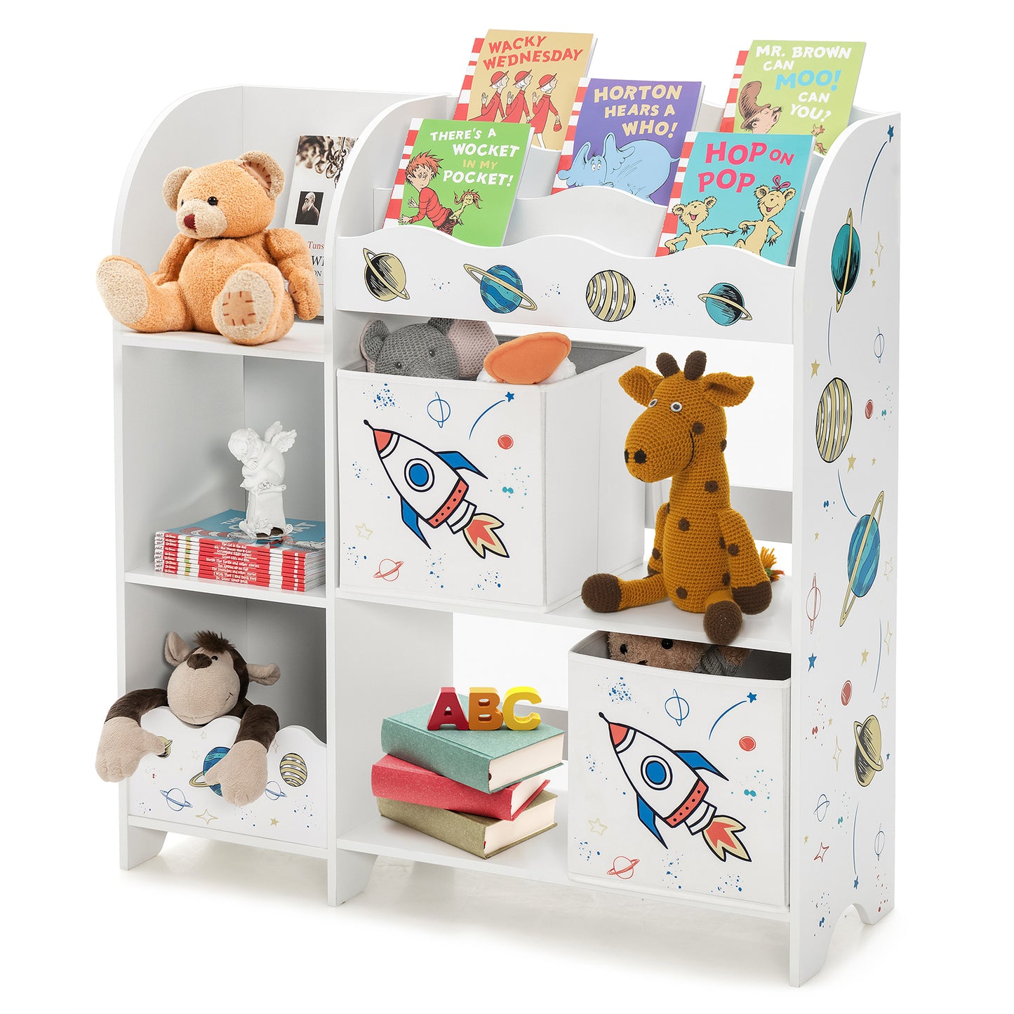 Wooden Children Storage Cabinet with 5 Storage Bins Kids Crystal