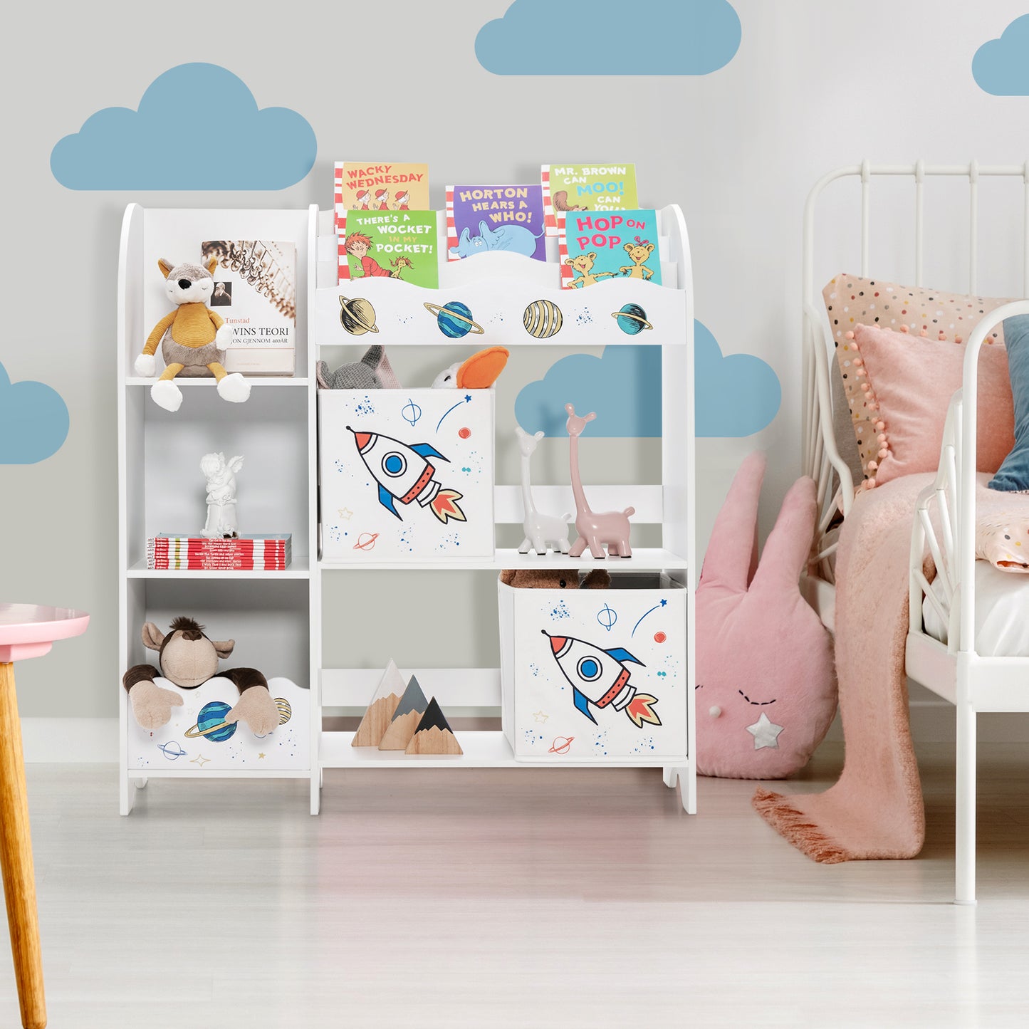 Wooden Children Storage Cabinet with 5 Storage Bins Kids Crystal