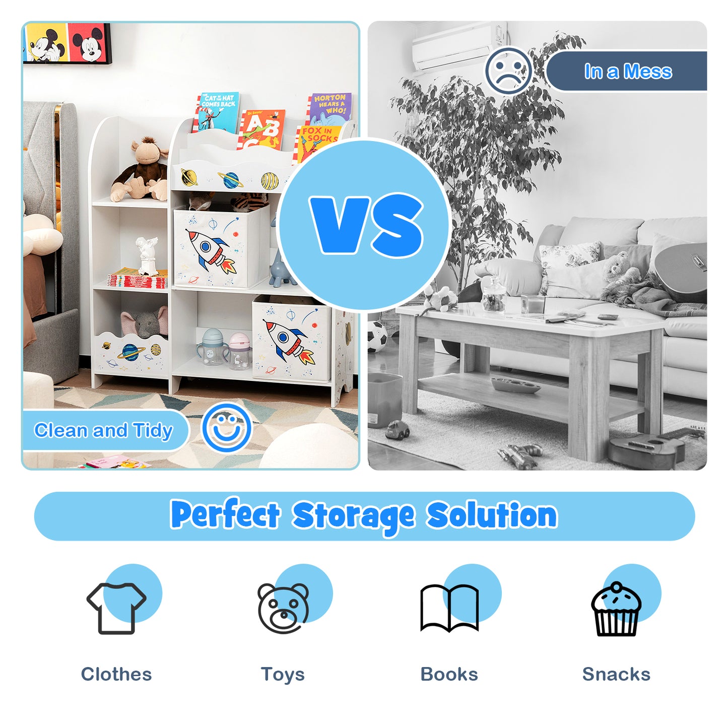 Wooden Children Storage Cabinet with 5 Storage Bins Kids Crystal