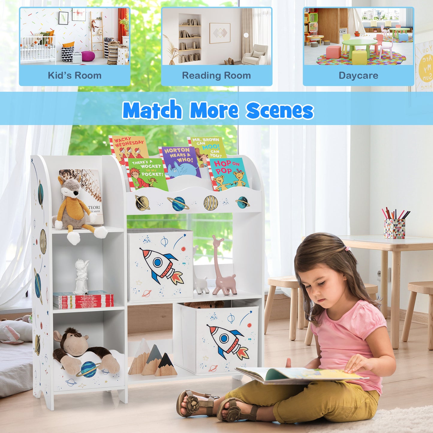 Wooden Children Storage Cabinet with 5 Storage Bins Kids Crystal