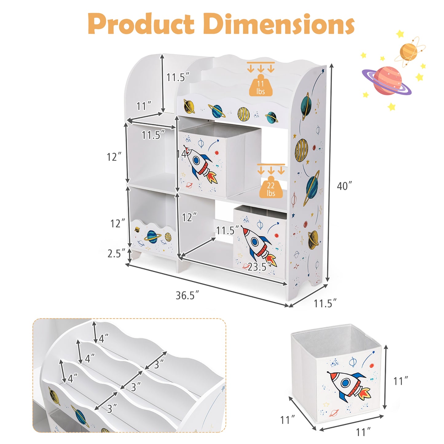 Wooden Children Storage Cabinet with 5 Storage Bins Kids Crystal