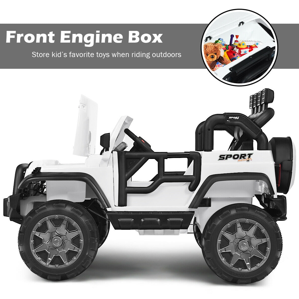 12V 2-Seater Ride on Car Truck with Remote Control and Storage Room-White Kids Crystal