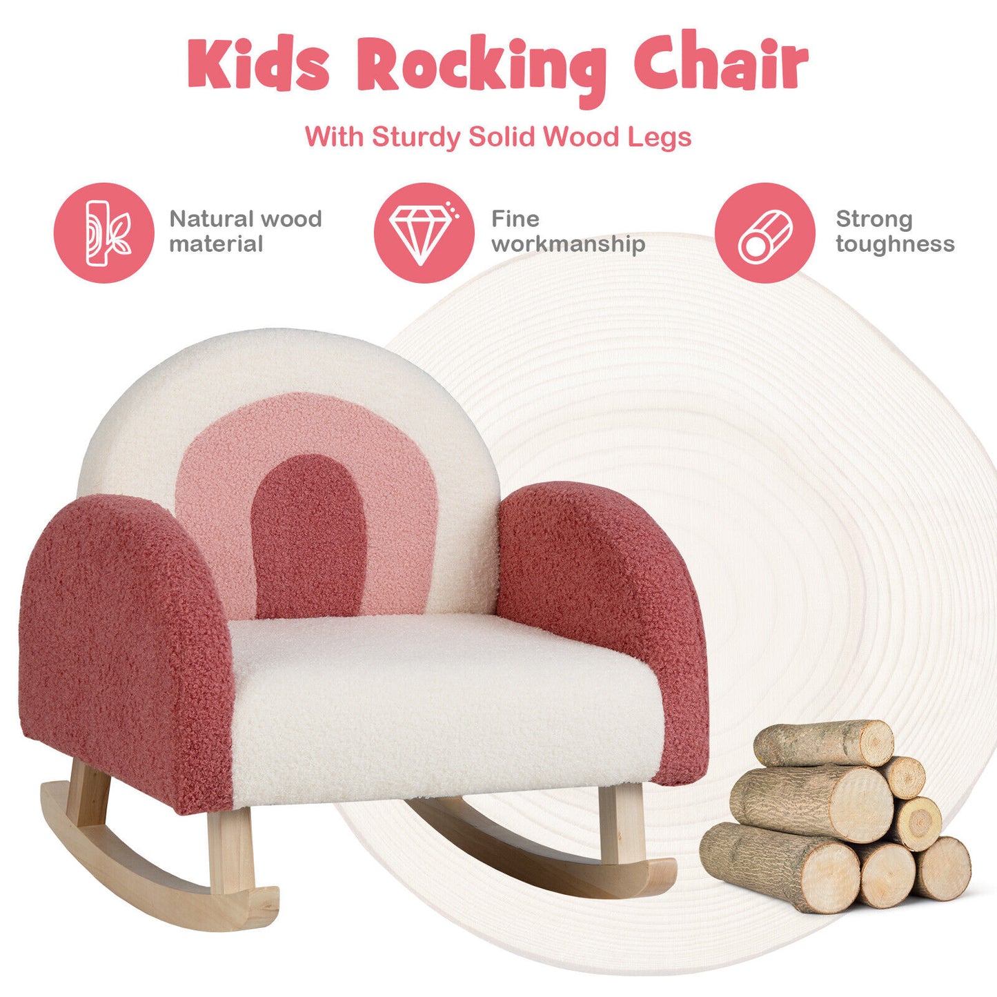 Kids Rocking Chair Children Velvet Upholstered Sofa with Solid Wood Legs-Red Kids Crystal