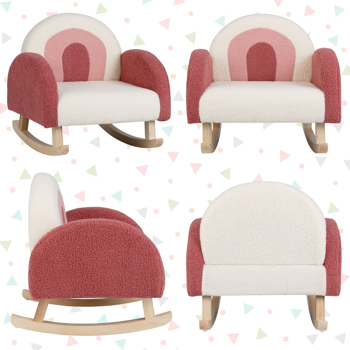 Kids Rocking Chair Children Velvet Upholstered Sofa with Solid Wood Legs-Red Kids Crystal