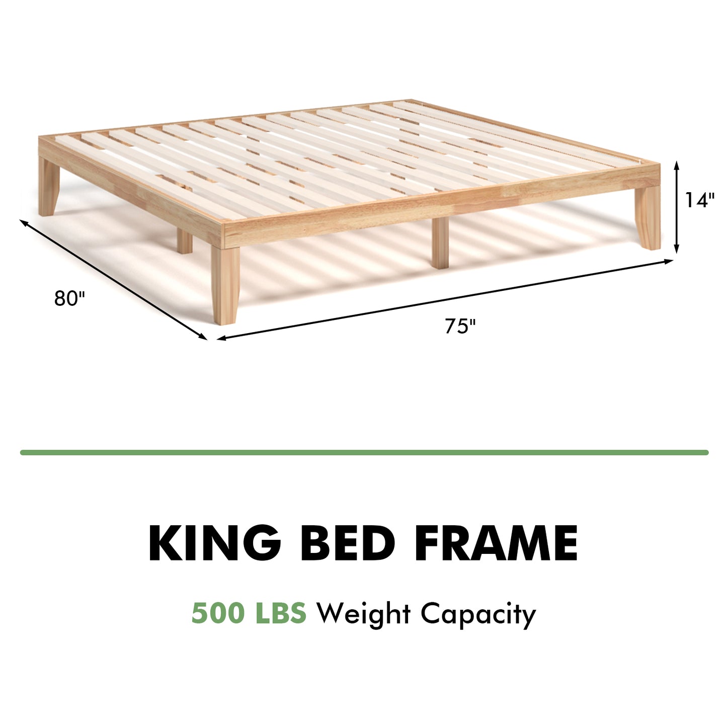 14 Inch King Size Wood Platform Bed Frame-Natural Kids Crystal