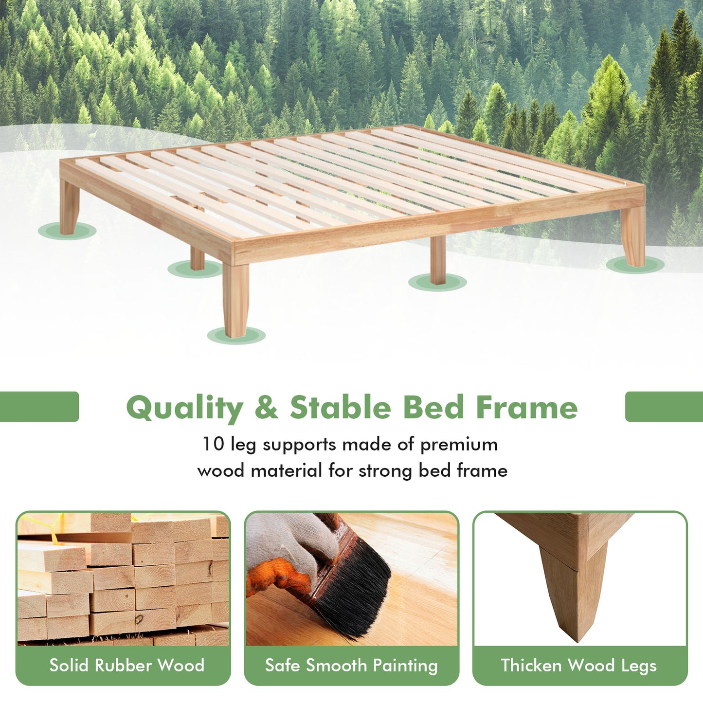 14 Inch King Size Wood Platform Bed Frame-Natural Kids Crystal