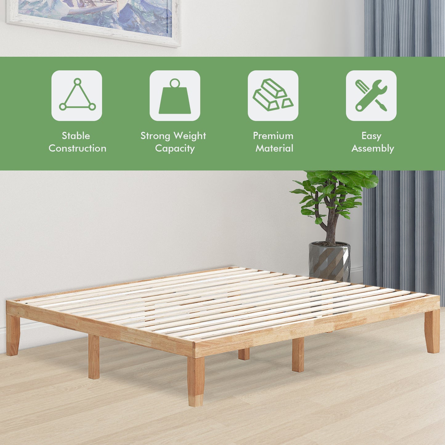 14 Inch King Size Wood Platform Bed Frame-Natural Kids Crystal