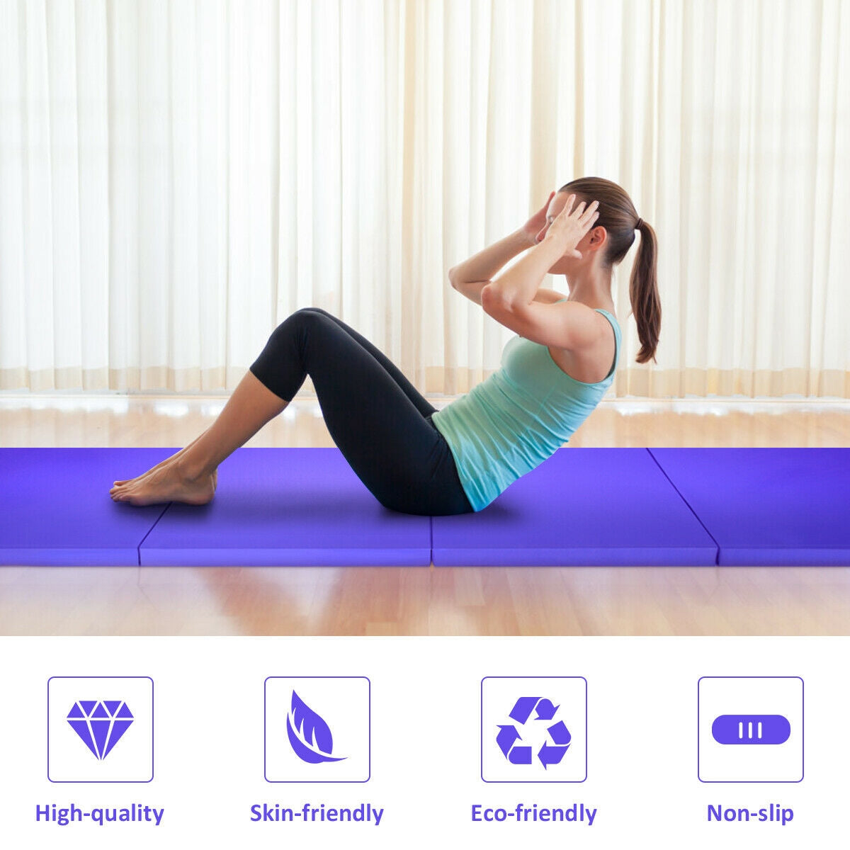4 Feet x 10 Feet x 2 Inch Folding Gymnastics Tumbling Gym Mat-Purple Kids Crystal