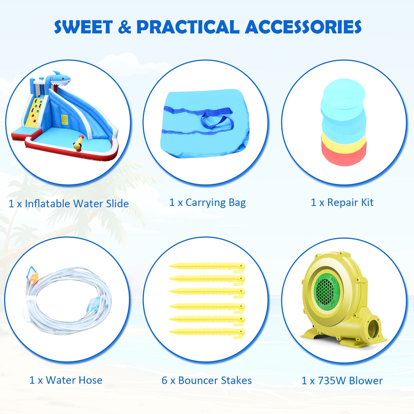 4-in-1 Inflatable Water Slide Park with Long Slide and 735W Blower Kids Crystal