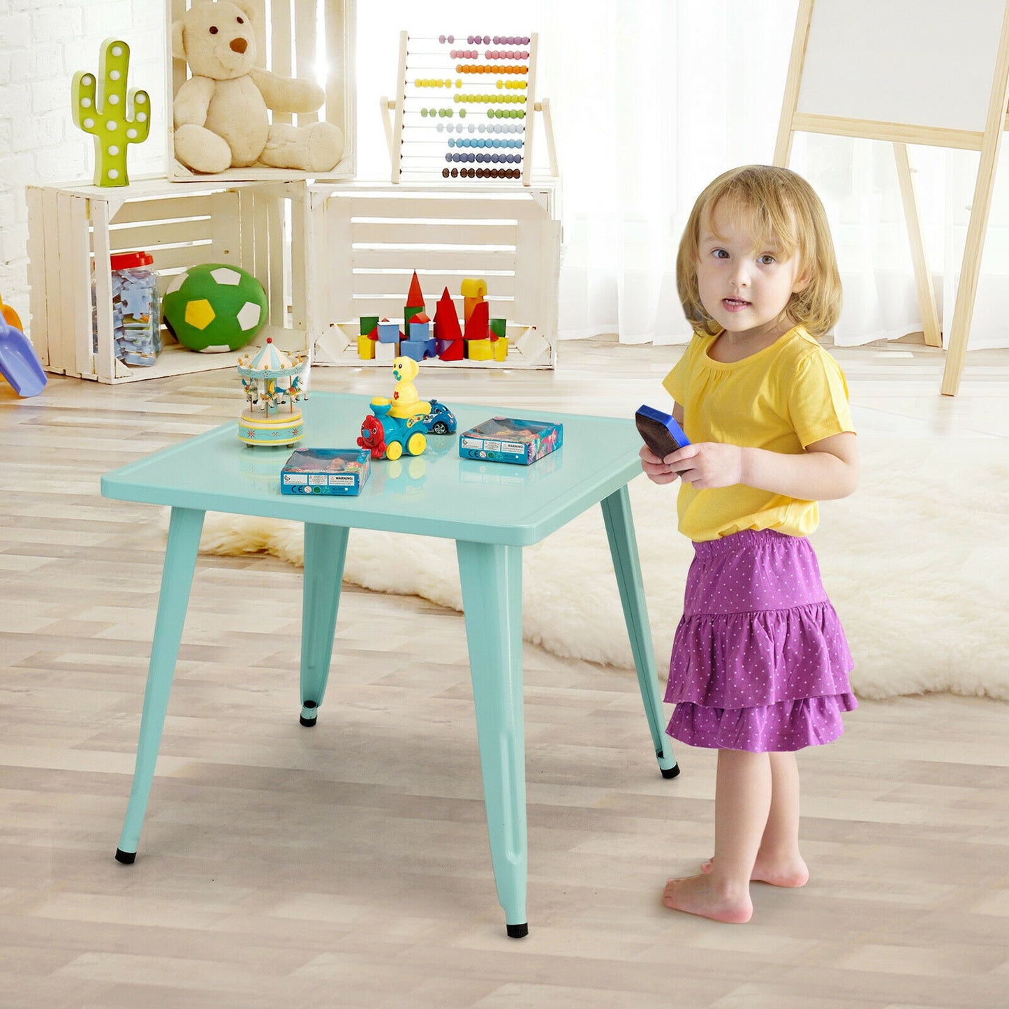 27-Inch Kids Square Steel Table Play Learn Activity Table-Blue Kids Crystal