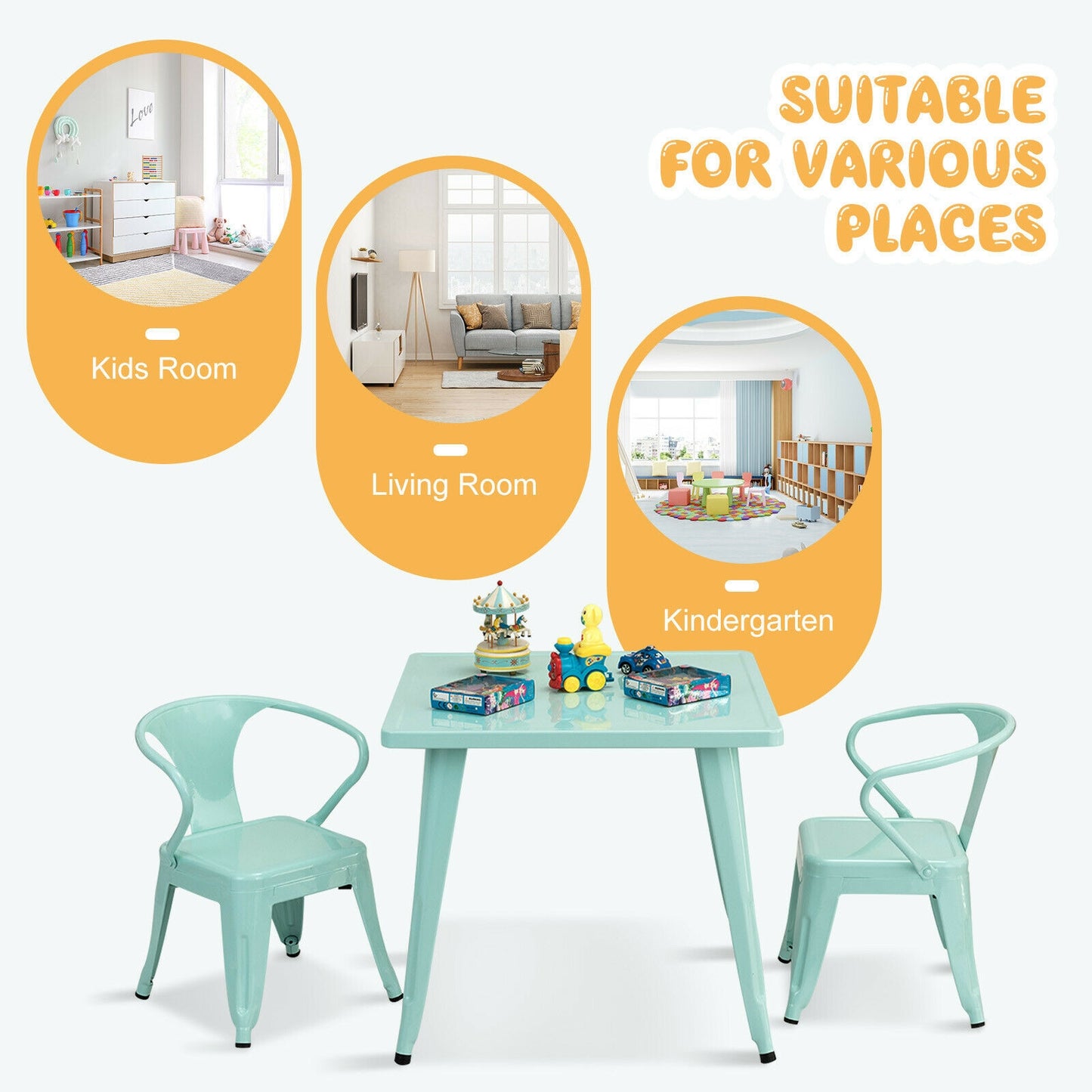 27-Inch Kids Square Steel Table Play Learn Activity Table-Blue Kids Crystal