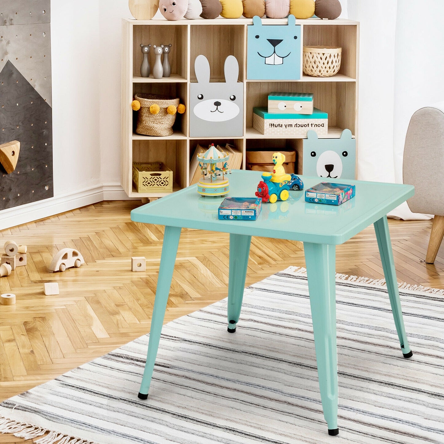 27-Inch Kids Square Steel Table Play Learn Activity Table-Blue Kids Crystal