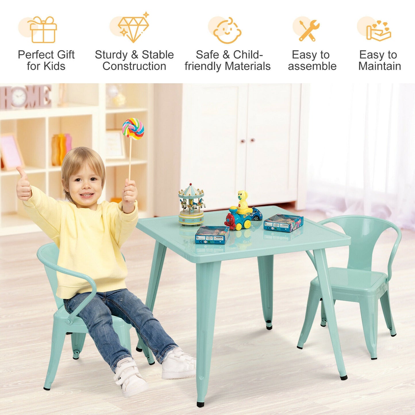 27-Inch Kids Square Steel Table Play Learn Activity Table-Blue Kids Crystal