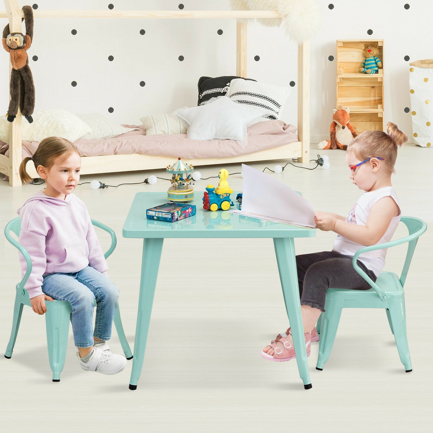 27-Inch Kids Square Steel Table Play Learn Activity Table-Blue Kids Crystal