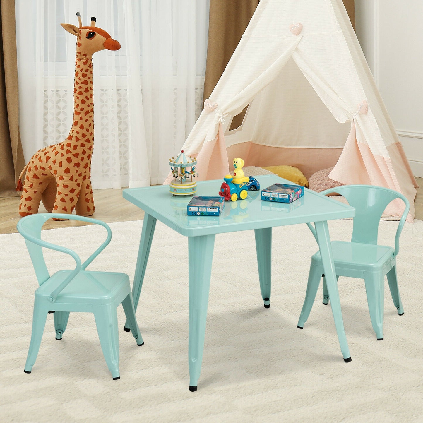 27-Inch Kids Square Steel Table Play Learn Activity Table-Blue Kids Crystal