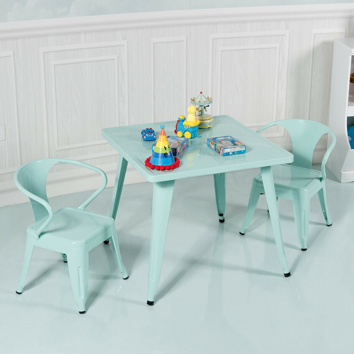 27-Inch Kids Square Steel Table Play Learn Activity Table-Blue Kids Crystal